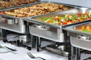 banquet table with chafing dish heaters